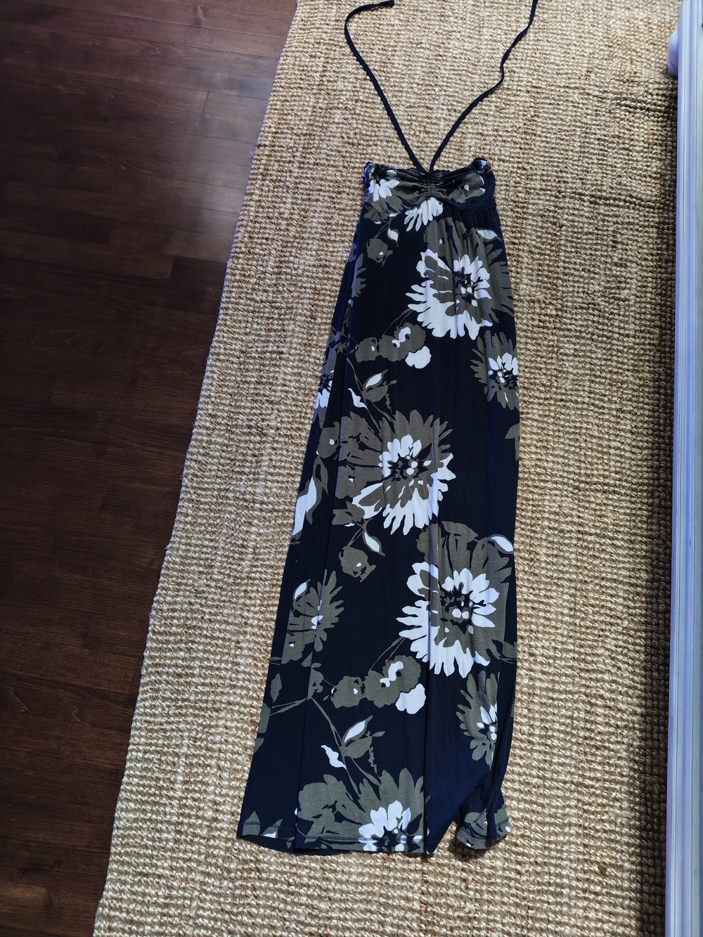 Y2K Hollister Navy Halter Maxi Dress with Olive and White Floral Print